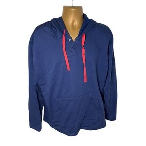 Pajamagram Pullover Hoodie Lightweight Loungewear Contrast Drawstring Navy L